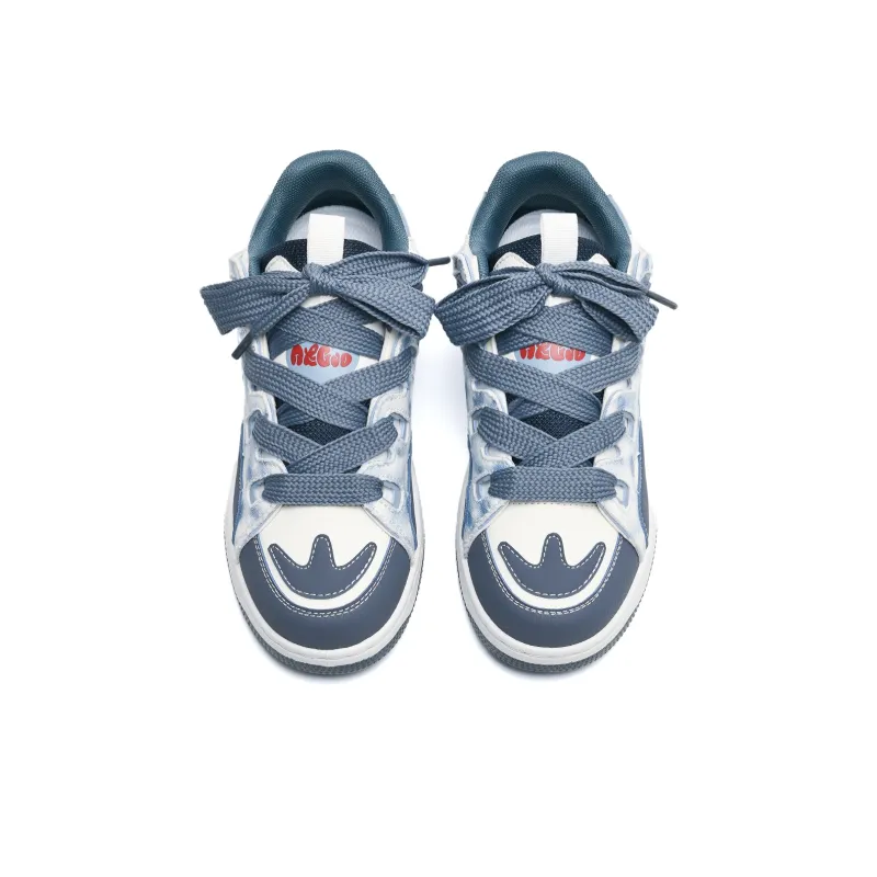 ABCIO Slip Resistant Waterproof Abrasion Resistant Low Top Skateboard Shoes Unisex White Blue-4
