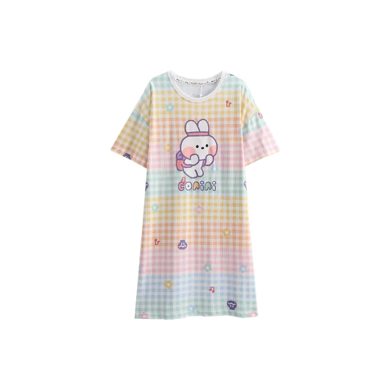 FENTENG Nightgown Women's Colorful Plaid-0