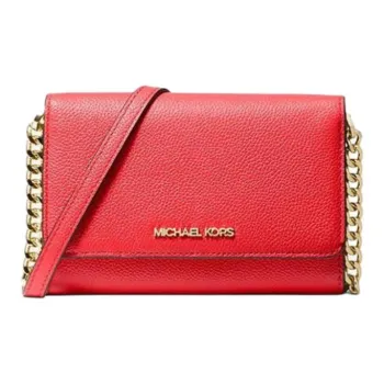 MICHAEL KORS Jet Set Travel Litchi Grain Leather Shoulder Bag Crossbody Bag Medium Size Women's Red