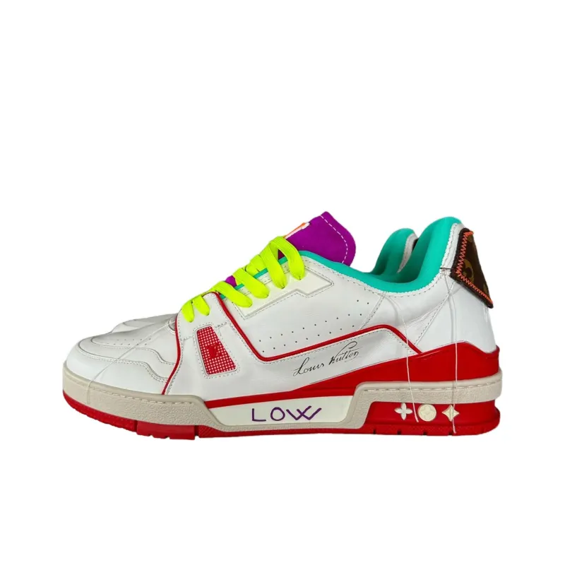 LOUIS VUITTON Low Top Skateboard Shoes Men's White Red Green-0