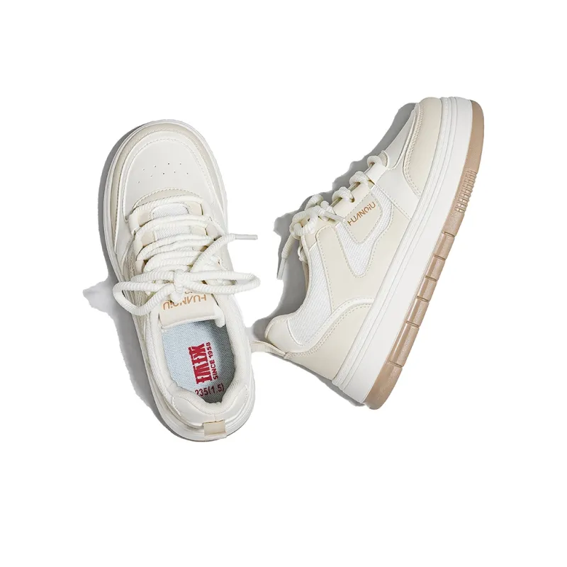 HUANQIU Non-slip Lightweight Low-Top Skateboard Shoes Women's Beige-2