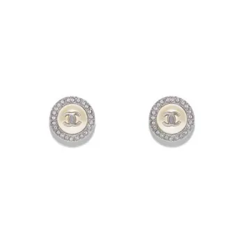 CHANEL Crystal Rose Gold Stud Earrings Women's Silver