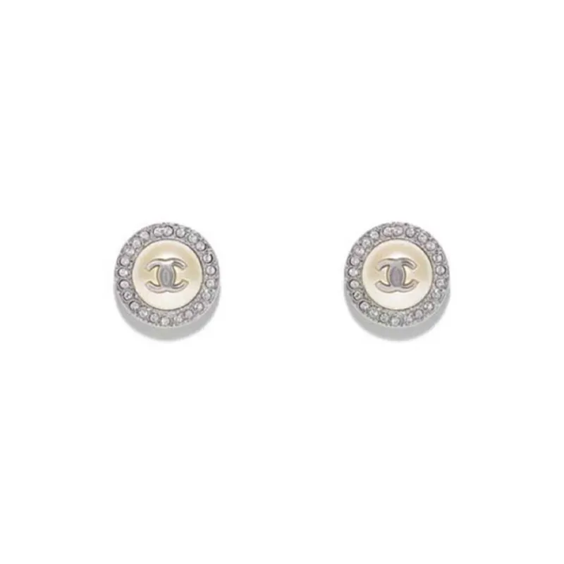 CHANEL Crystal Rose Gold Stud Earrings Women's Silver-0