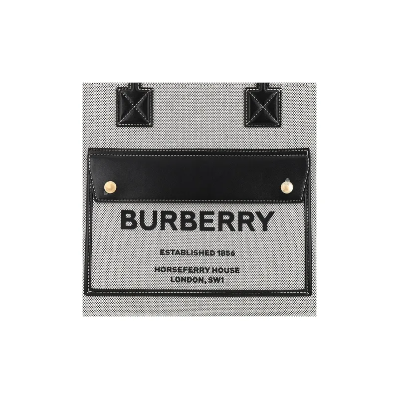 Burberry Freya Canvas With Leather Tote Bag Shopping Bag Canvas Bag One Shoulder Handbag Medium Size Women's Gray/Black-5