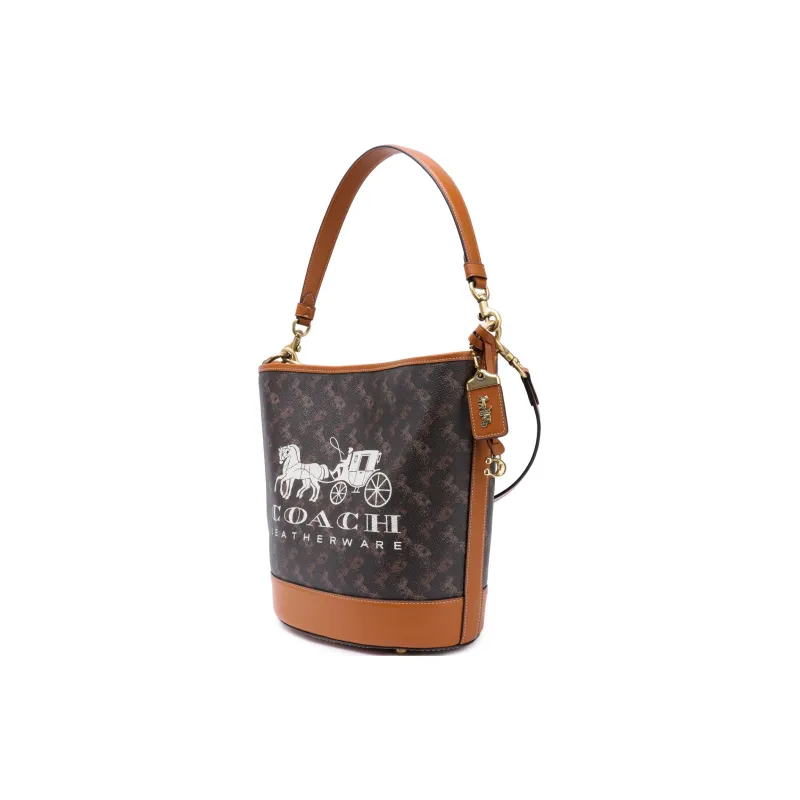 COACH Dakotah Canvas With Calfskin Bucket Bags Handbags Shoulder Bag Crossbody Bag Large Size Women's Brown Black-1