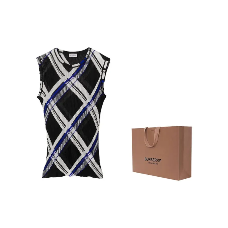Burberry Checked Ribbed Knit Sleeveless Top-2
