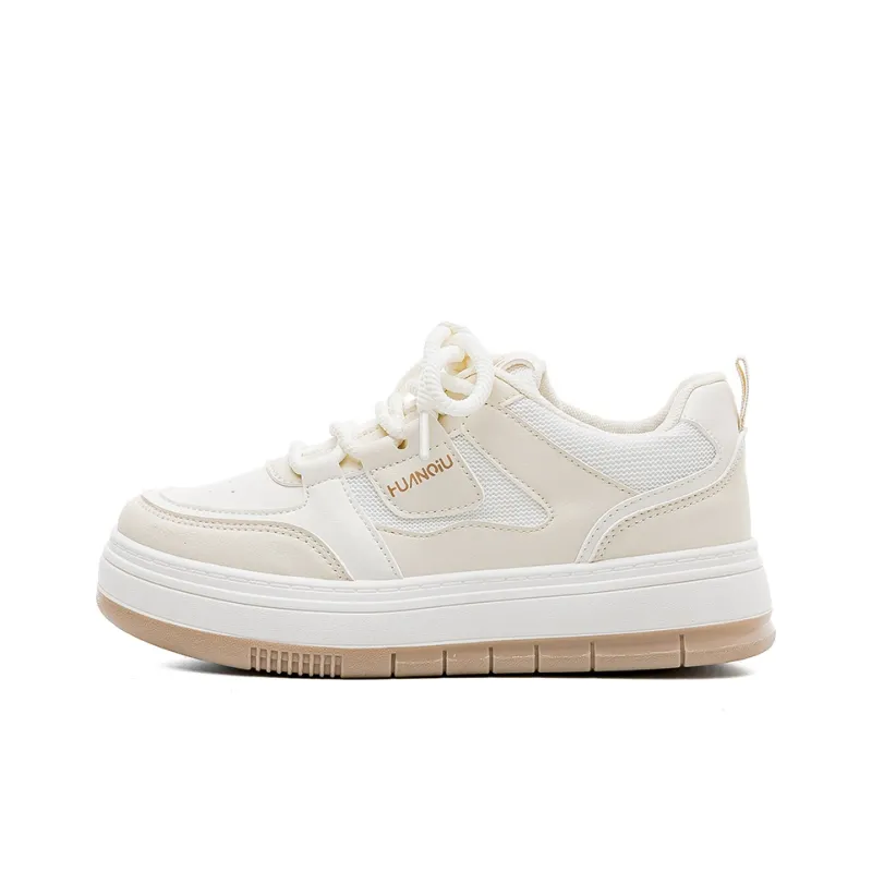 HUANQIU Non-slip Lightweight Low-Top Skateboard Shoes Women's Beige-0