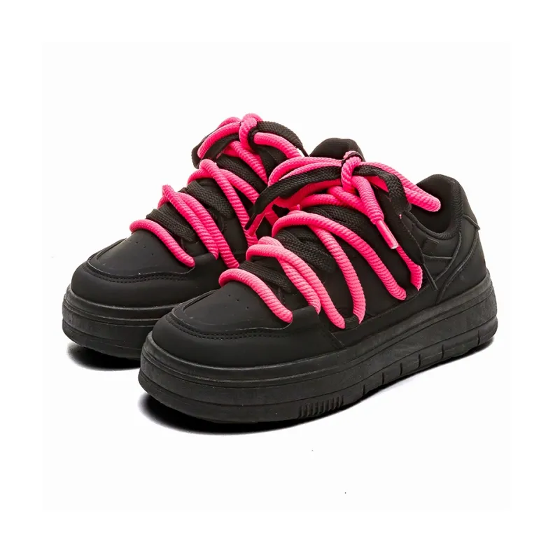 HUANQIU Wear resistant And Lightweight Low Top Skateboard Shoes Women's Black Red-2
