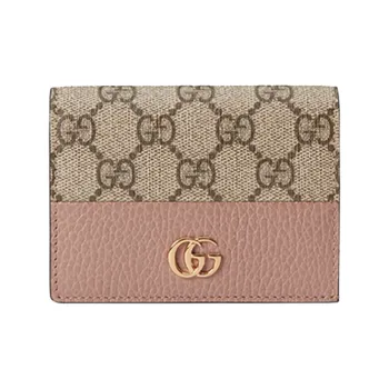 GUCCI GG Marmont Canvas With Leather Wallet, Card Holder Women's Ebony & Pink