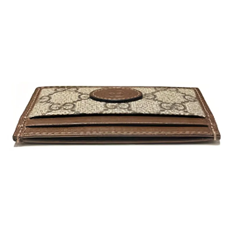 GUCCI Canvas With Leather Card Clip Card Holder Unisex Ebony & Brown-7