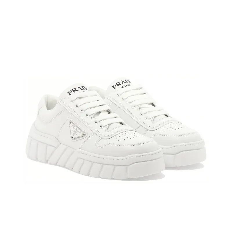 PRADA Soft Padded Nappa Leather Laced Up Shoes 'White' Women's-3