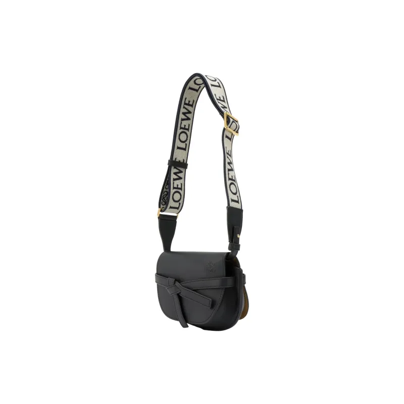 LOEWE Mini Gate Dual Bag In Soft Calfskin And Jacquard Black-1