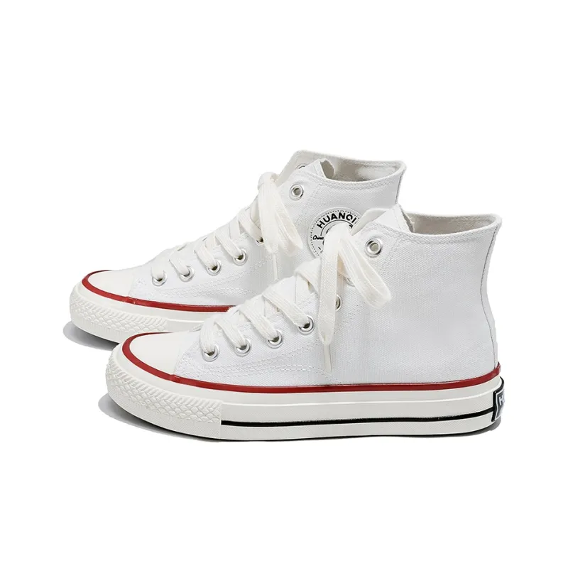 HUANQIU Wear resistant And Lightweight High Top Canvas Shoes Women's White Red-2