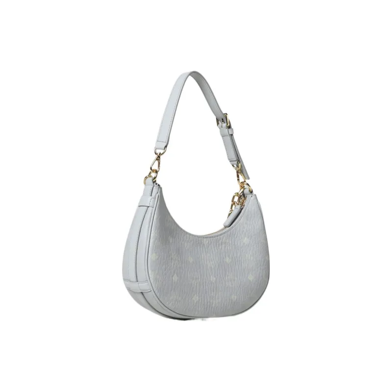 MCM Aren Visetos Nappa Leather Trim Hobo Bag, Shoulder Bag, Handbag Small Size Women's Gray-2