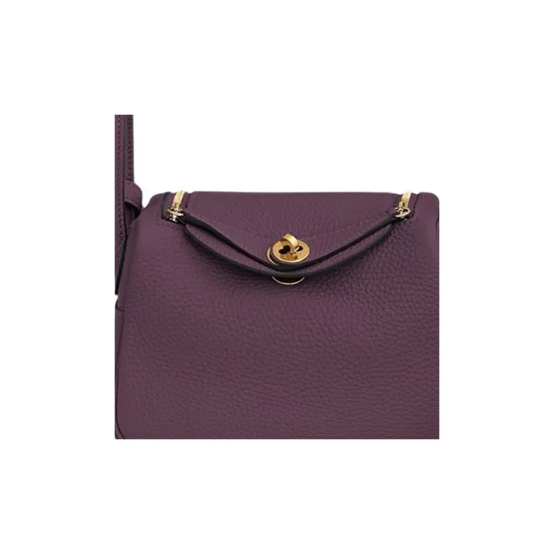 HERMES Lindy Clemence Bullock Leather Handbag Shoulder Bag Crossbody Bag Mini Women's N5 Cassis Blackcurrant Color-3