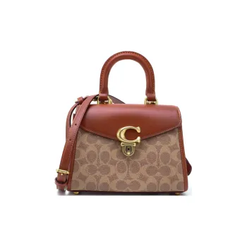 COACH Cow Leather Handbag Shoulder Bag Crossbody Bag Small Size Women's Burgundy & Brown