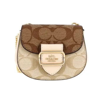 COACH Morgan Canvas With Leather Saddle Bag Crossbody Shoulder Bag Women's Khaki