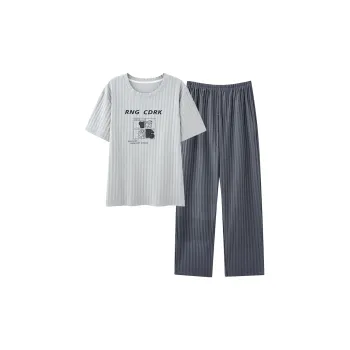 CAIHENGTONG Spring Fall And Summer Pajama Set Men's Gray