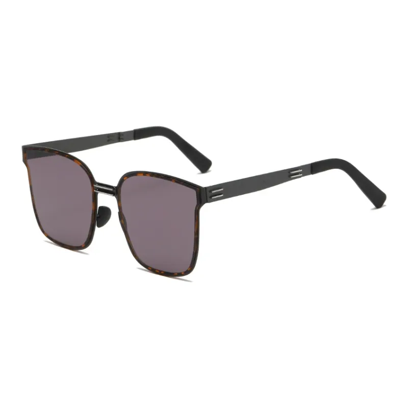 Pair Ponyo Stainless Steel Square Sunglasses Unisex Black Gunmetal/Tortoiseshell Gunmetal-2