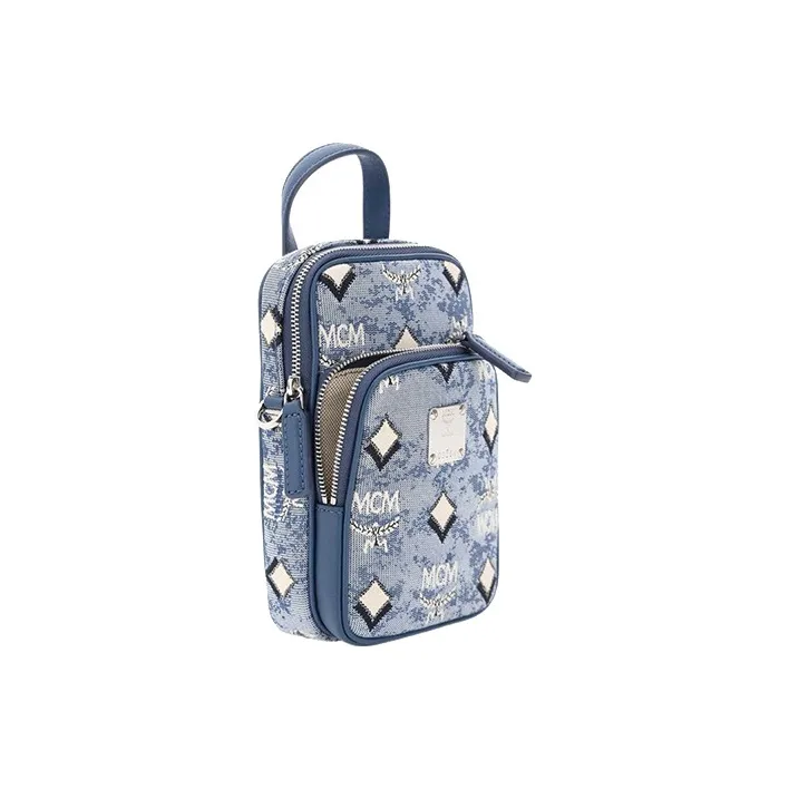 MCM Klassik Visetos Jacquard Fabric Crossbody Bag Extra Mini Women's Blue-1
