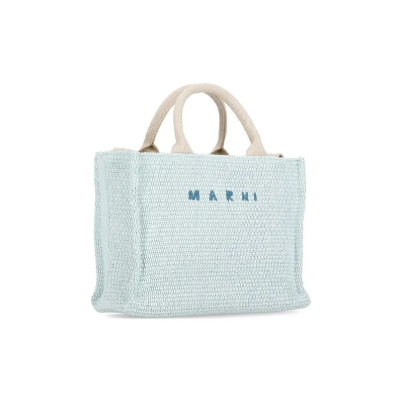 MARNI Cotton With Polyamide Nylon Tote Bag Shopping Bag Shoulder Bag Handbag Small Size Women's Light Blue-2