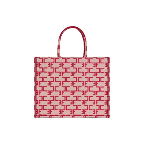 Elisabetta Franchi Cotton With Polyamide Tote Bag Shopping Bag Handbag Large Size Women's Butter Multicolor Red