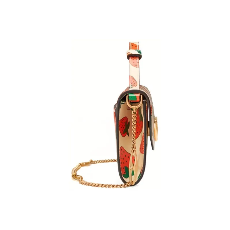 GUCCI Zumi Leather Shoulder Bag Mini Women's Beige & Red-2