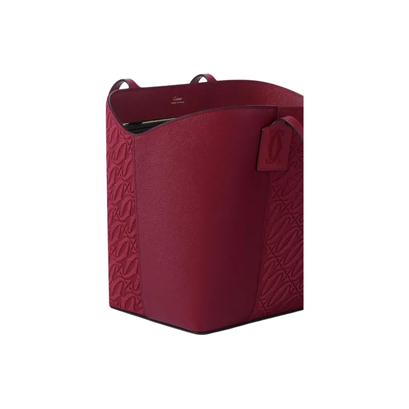 CARTIER C De Cartier Collection Calfskin Tote Bag Shopping Bag Shoulder Bag Handbag Unisex Cherry Red-3