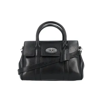 Mulberry Cow Leather One Shoulder Handbag Small Size Women's Black