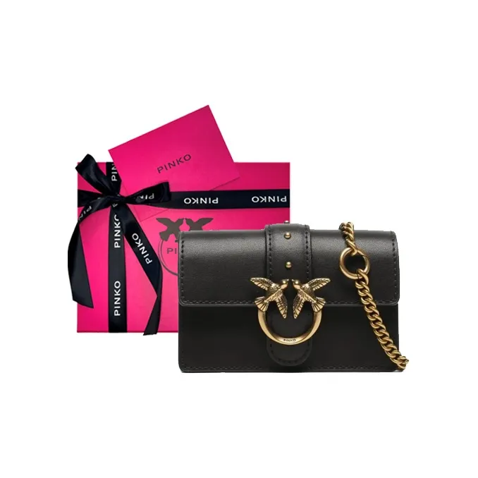 PINKO Cow Leather Shoulder Bag, Crossbody Bag Extra Mini Women's Black-9