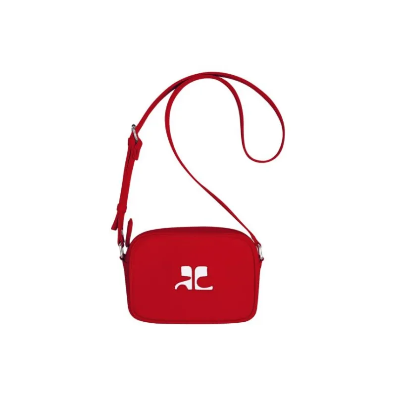 COURREGES Leather Camera Bag Shoulder Bag Crossbody Bag Women's Red-0