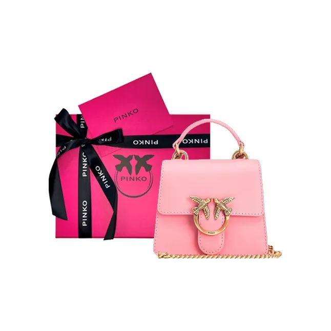 PINKO LOVE Series Cow Leather Shoulder Bag, Crossbody Bag, Handbag Micro Women's Rose Pink-7