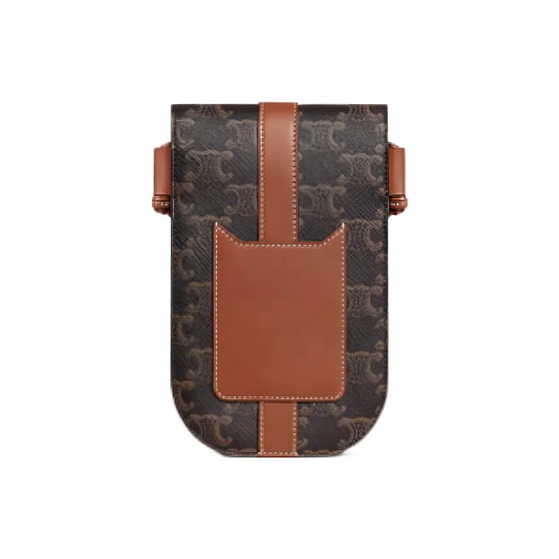 CELINE Triomphe Canvas With Leather One Shoulder Crossbody Cell Phone Pouch Men's Tawny-2