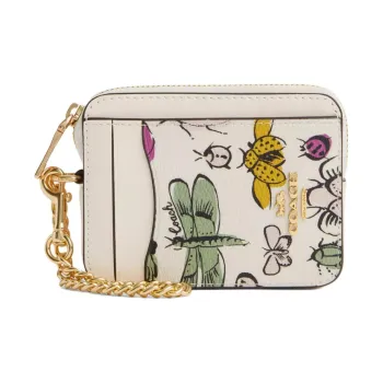 COACH Card Case Coated Canvas With Smooth Leather Card Holder Mini Women's Gold & Chalk Multicolor