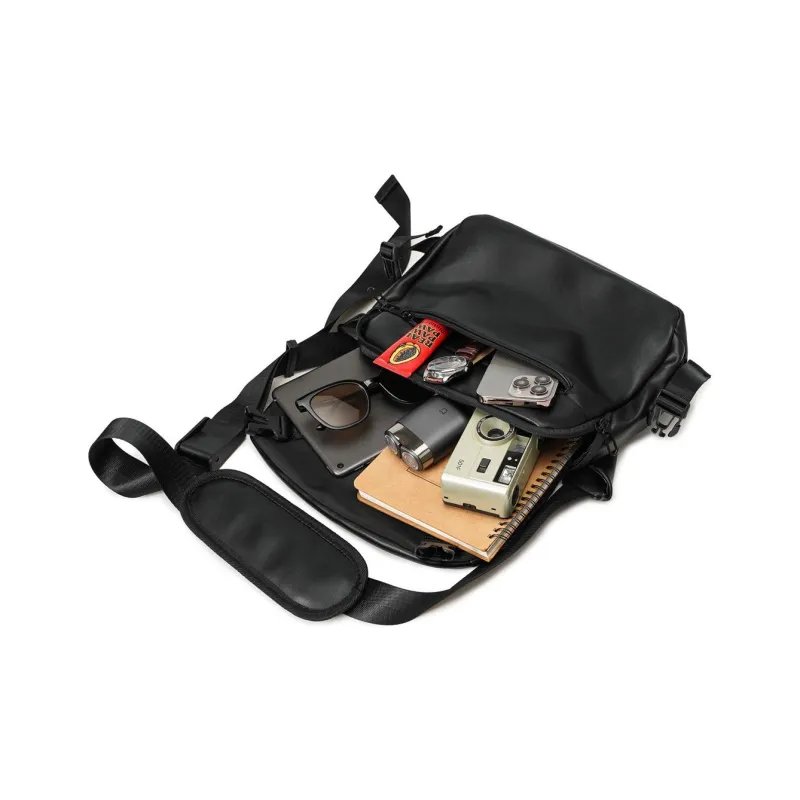 ROSEROOEN PU Messenger Bag Shoulder Bag Crossbody Bag Regular Unisex Pure Black-5