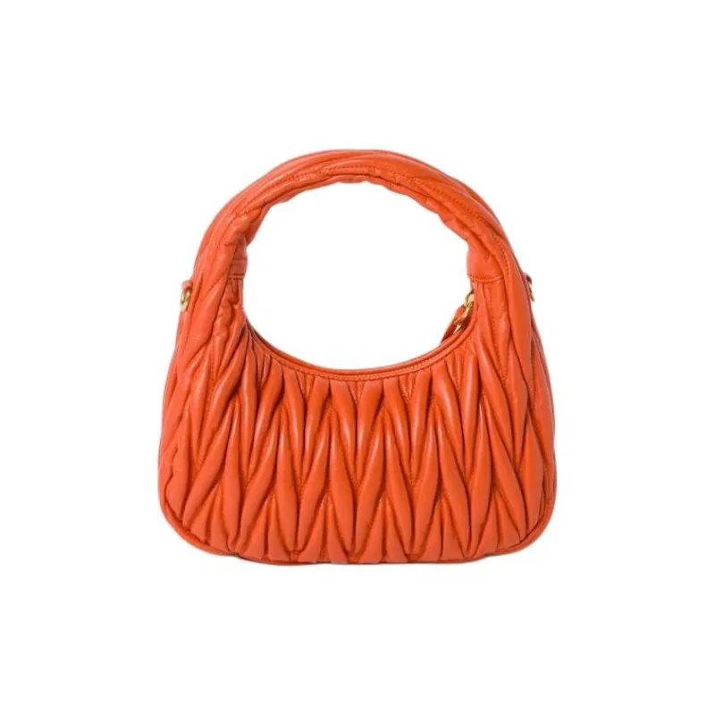 MIU MIU Wander Series Soft Sheep Leather Crescent Bag Shoulder Bag Crossbody Bag Handbag Small Size Women's Orange-2