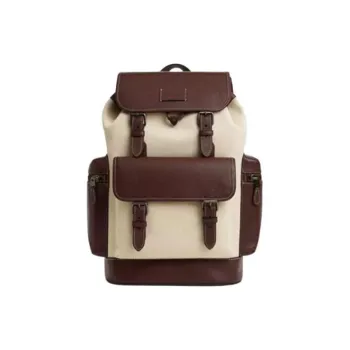 COACH Sprint Canvas With Refined Pebbled Leather Accents Backpack Large Size Men's Black & Natural Multicolor