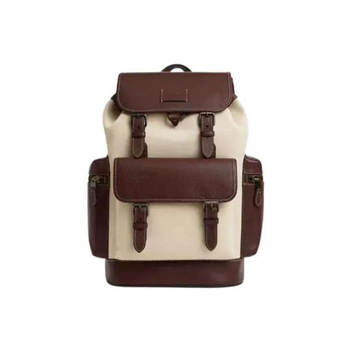 COACH Sprint Canvas With Refined Pebbled Leather Accents Backpack Large Size Men's Black & Natural Multicolor-0