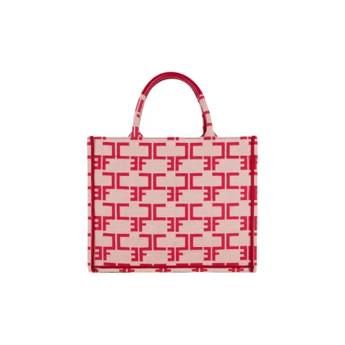 Elisabetta Franchi Cotton And Polyamide Blend Tote Bag Shopping Bag Handbag Small Size Women's Butter Multicolor Red