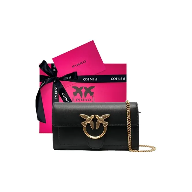 PINKO Calfskin Small Square Bag, Crossbody Bag, Shoulder Bag Women's Black-7