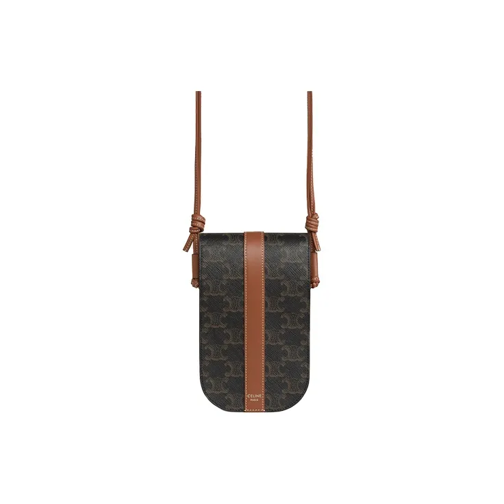 CELINE Triomphe Canvas With Leather One Shoulder Crossbody Cell Phone Pouch Men's Tawny-4