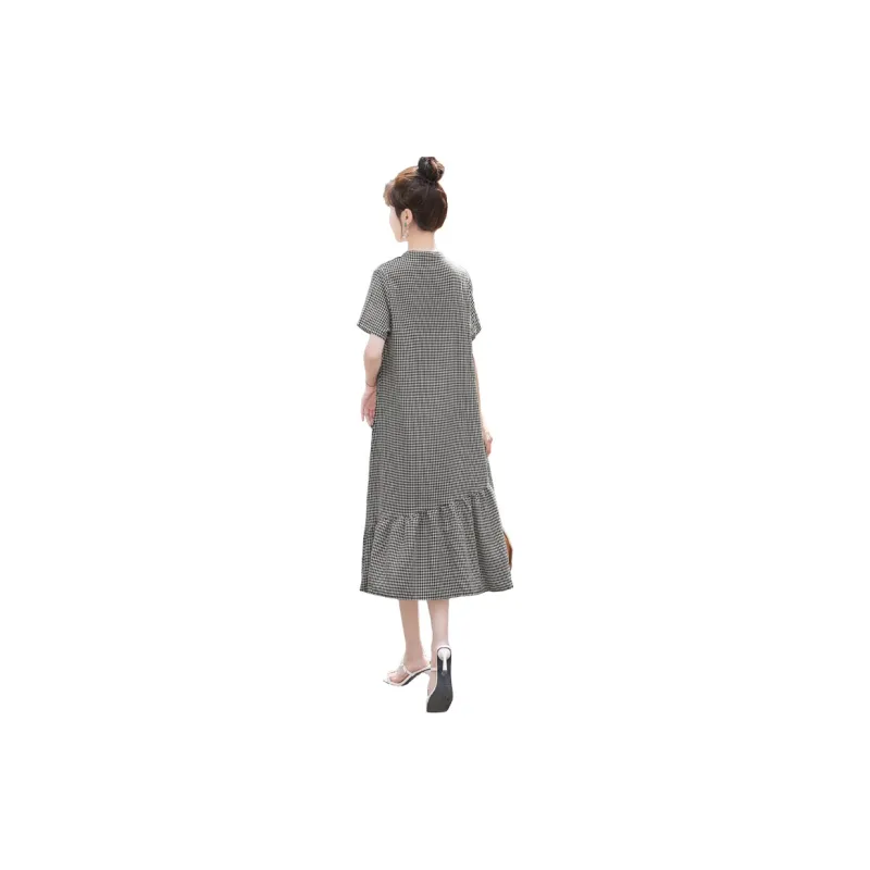 Cypress House Short Sleeved Dresses Women's Black White Plaid-1
