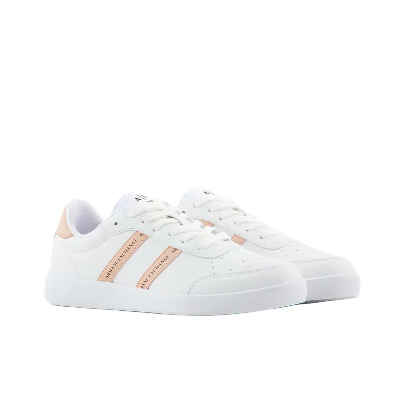 ARMANI EXCHANGEAE Low Top Skateboard Shoes Women's White Rose Red-2
