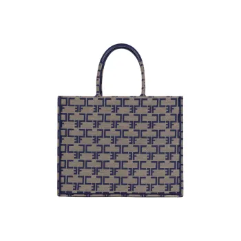 Elisabetta Franchi Cotton With Polyamide Tote Bag Shopping Bag Handbag Large Size Women's Camel & Blue