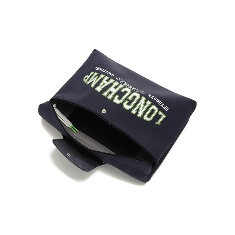 LONGCHAMP Cow Leather Fabric Handbag Regular Unisex Navy-5
