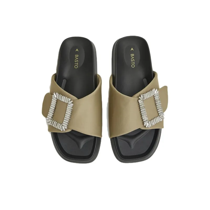 BASTO Slide Slippers Women's Khaki/Black/Silver-3