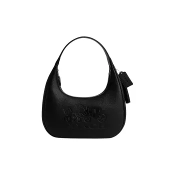 COACH Leather Handbag Shoulder Bag Large Size Women's Silver & Black