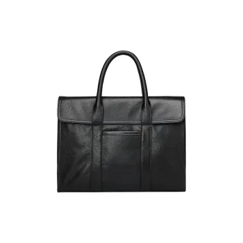 CMLZIUA Top Grain Cow Leather Handbag Unisex Black