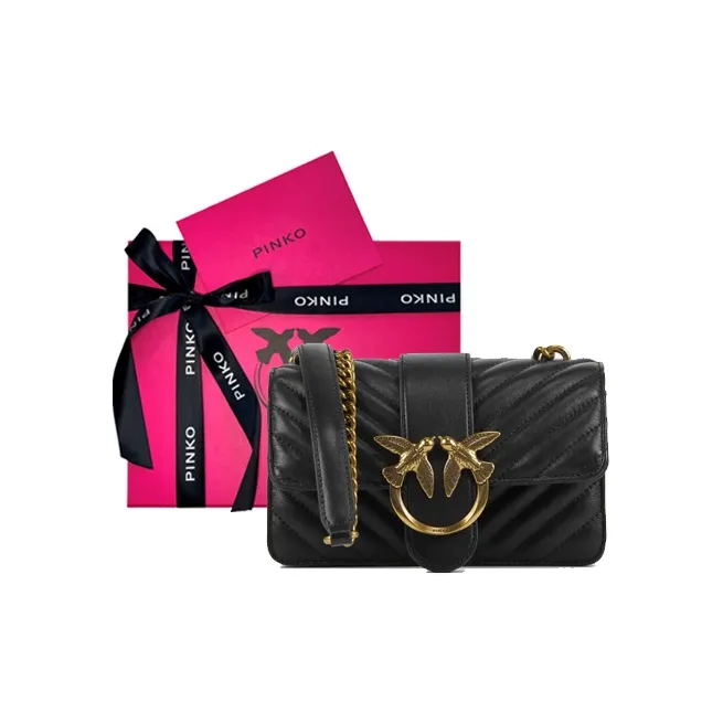 PINKO Leather Shoulder Bag, Crossbody Bag Women's Black-6