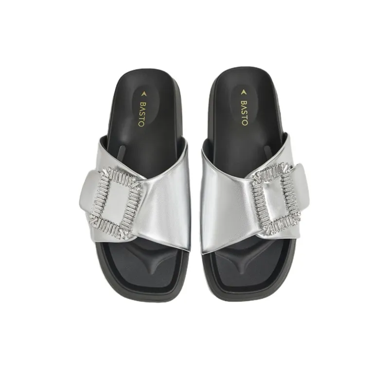 BASTO Slide Slippers Women's Khaki/Black/Silver-14